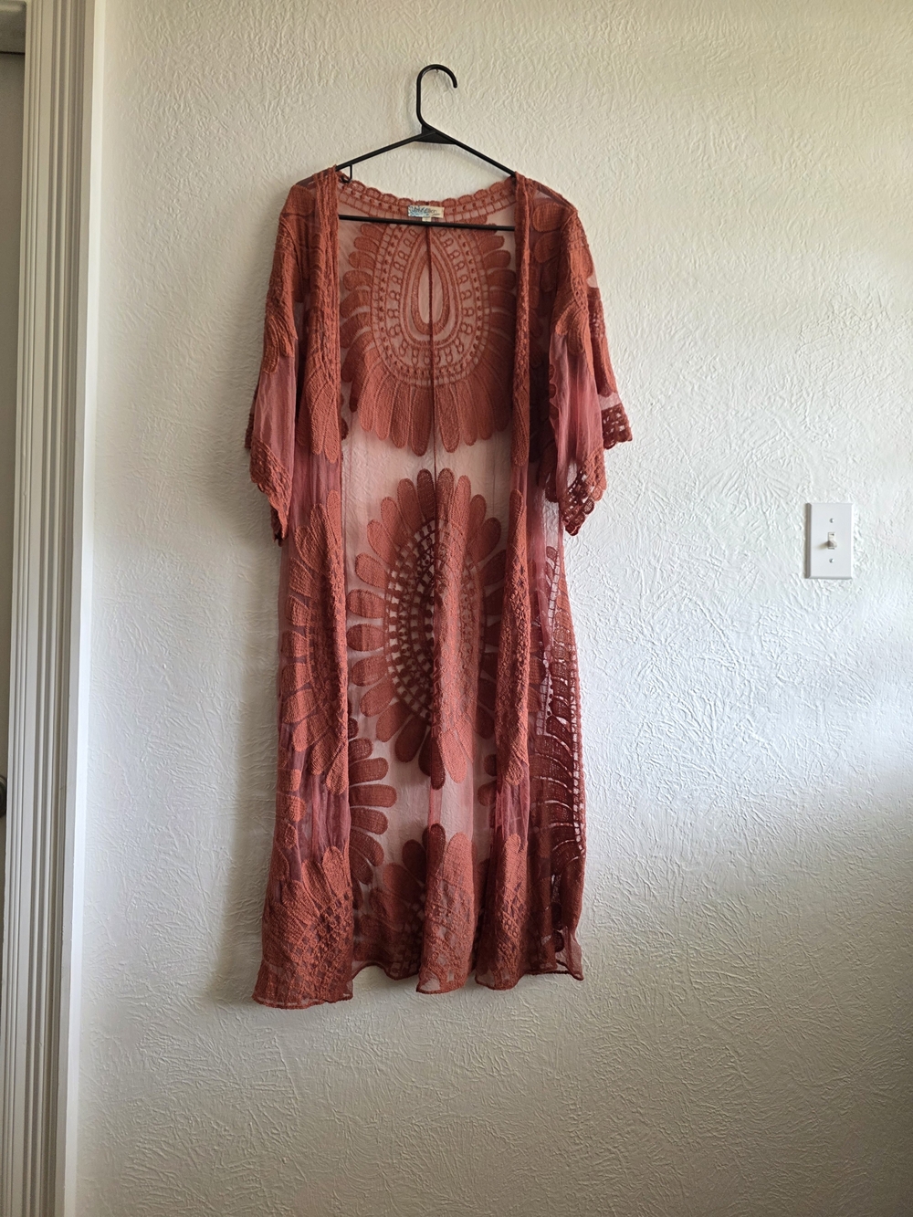 Rebellion Coastal Cowgirl Rust Crochet Kimono Duster